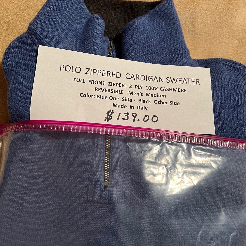 Men’s. Front. Zipped. Reversible Cashmere. Sweater